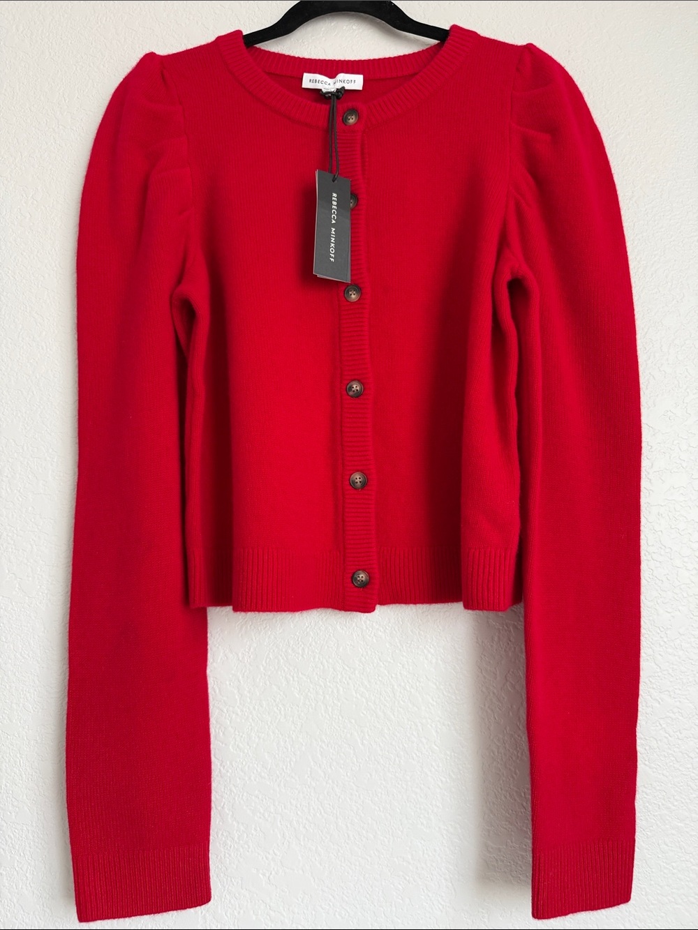 Rebecca Minkoff Janine Cardigan 100% Wool Button-Front Color Red Lipstick Size M